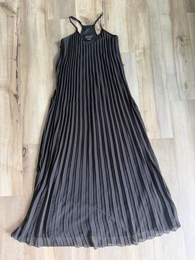 Woman’s Pleated Black Maxi Dress with Spaghetti Straps